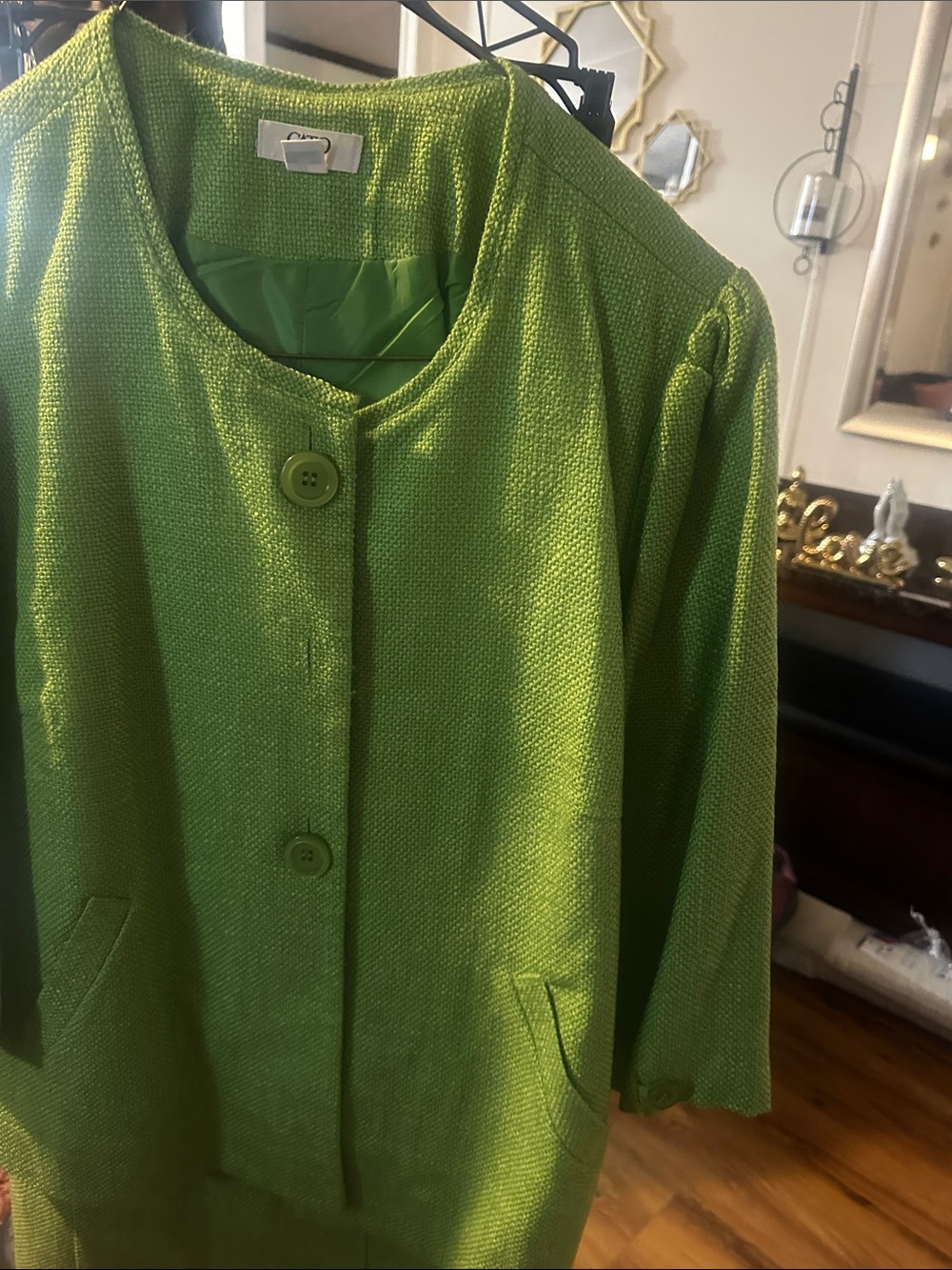 Cato Bright Green Textured Button-Front Jacket/ skirt set